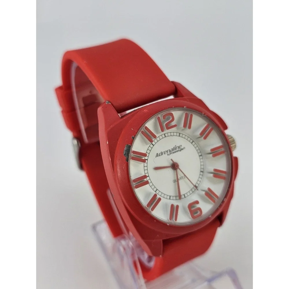 Freestyle Adrenaline Men Watch 40MM White Dial Red Plastic Bands New Battery